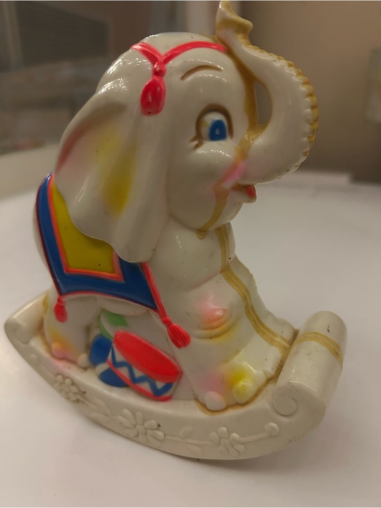 Other - Vintage White Elephant Rocking Toy Figurine with Colorful Saddle